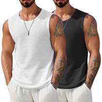 Camiseta regata masculina COOFANDY, malha de waffle, sem mangas, preta, pacote com 2