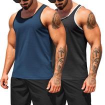 Camiseta regata masculina COOFANDY Quick Dry Workout, pacote com 2 unidades, preta/azul marinho