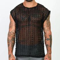 Camiseta Regata Masculina Crochê Telinha Machão Oversized