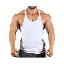 Camiseta Regata Masculina De Algodão Sem Mangas, Modelo Y-Back, Cor Sólida Básica Para Treino E