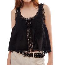 Camiseta regata OOYDNZQL Fairy Sheer sem mangas com babados, peplum, preta Camiseta regata OOYDNZQL Fairy Sheer sem mangas com babados, peplum, preta