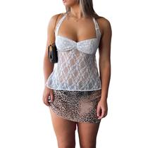 Camiseta regata Pivanzore Y2K Lace Cami Sexy Mesh See Through White Camiseta regata Pivanzore Y2K Lace Cami Sexy Mesh See Through White