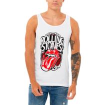 Camiseta regata Rolling Stones masculina, feminina branca Camiseta regata Rolling Stones masculina, feminina branca