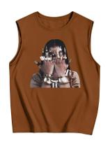 Camiseta regata RoseSeek com estampa retrô para homens, marrom, tamanho P Camiseta regata RoseSeek com estampa retrô para homens, marrom, tamanho P