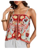 Camiseta regata RoseSeek Floral Tropical Boho Spaghetti Spaghetti Spaghetti Strap Camiseta regata RoseSeek Floral Tropical Boho Spaghetti Spaghetti Spaghetti Strap