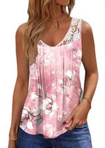 Camiseta regata SAUKOLE Summer Loose Fit Floral com decote em V para mulheres