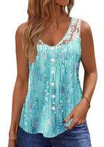 Camiseta regata SAUKOLE Summer Loose Fit Floral com decote em V para mulheres