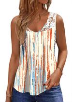 Camiseta regata SAUKOLE Summer Loose Fit Floral com decote em V para mulheres
