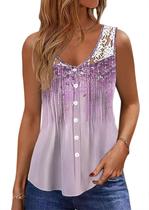 Camiseta regata SAUKOLE Summer Loose Fit Floral com decote em V para mulheres