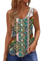 Camiseta regata SAUKOLE Summer Loose Fit Floral com decote em V para mulheres