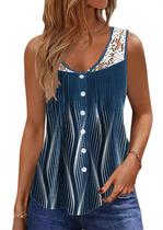 Camiseta regata SAUKOLE Summer Loose Fit Floral com decote em V para mulheres