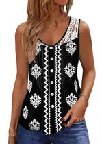Camiseta regata SAUKOLE Summer Loose Fit Floral com decote em V para mulheres