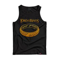 Camiseta Regata Senhor Dos Anéis Estampa Dourada Hobbits