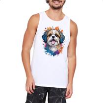 Camiseta Regata Shih Tzu Watercolor Arte Camiseta Regata Shih Tzu Watercolor Arte