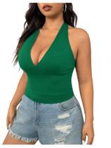 Camiseta regata SOLY HUX feminina plus size com decote em V profundo Camiseta regata SOLY HUX feminina plus size com decote em V profundo