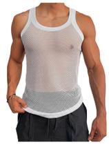 Camiseta regata SOLY HUX Fishnet, gola redonda, sem mangas, masculina, branca Camiseta regata SOLY HUX Fishnet, gola redonda, sem mangas, masculina, branca