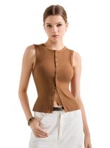 Camiseta regata SUUKSESS Ribbed Sexy Vest Y2K Button Down Khaki XS