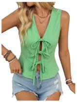 Camiseta regata SweatyRocks com gravata frontal sem mangas turquesa para mulheres