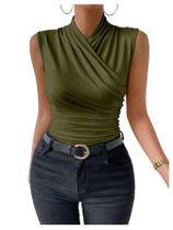 Camiseta regata SweatyRocks Ruched Wrap, gola simulada, feminina, verde militar