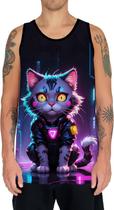 Camiseta Regata Tshirt Animais Cyberpunk Gatos Felinos HD 2