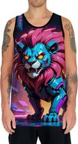Camiseta Regata Tshirt Animais Cyberpunk Leão Rei da Selva 3