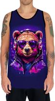 Camiseta Regata Tshirt Animais Óculos Urso Fone Moderno 1