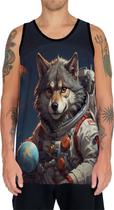 Camiseta Regata Tshirt Animal Lobo Astronauta Lua Marte