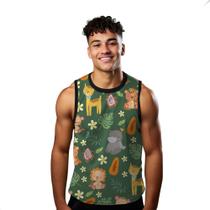 Camiseta Regata Verão Estilo Moda Praia Animais Floresta Mamão Verde 1098