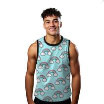 Camiseta Regata Verão Estilo Moda Praia Arco-Íris Colorido Nuvem Cartoon 930 Camiseta Regata Verão Estilo Moda Praia Arco-Íris Colorido Nuvem Cartoon 930