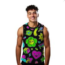Camiseta Regata Verão Estilo Moda Praia Art Funny Flores Face 901