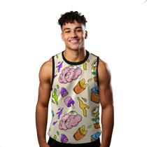 Camiseta Regata Verão Estilo Moda Praia Arte Desenho Colorido Vibes Faces 1790