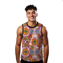 Camiseta Regata Verão Estilo Moda Praia Arte Vibe Flores Color 993