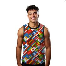 Camiseta Regata Verão Estilo Moda Praia Bandeira Países Mapa Colorido Brasil 1662