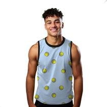 Camiseta Regata Verão Estilo Moda Praia Bola Tênis Esporte Cartoon Amarela 1279