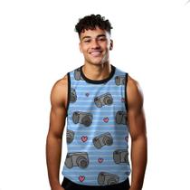 Camiseta Regata Verão Estilo Moda Praia Câmera Fotos Listras Amor Fotografia 1525