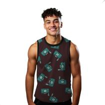Camiseta Regata Verão Estilo Moda Praia Câmeras Fotográfica Cartoon Verde 1470