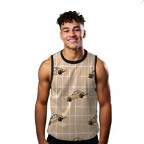 Camiseta Regata Verão Estilo Moda Praia Carros Cartoon Amarelo Motor Listras 1060