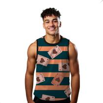Camiseta Regata Verão Estilo Moda Praia Cartas Listras Copa Coração 1114