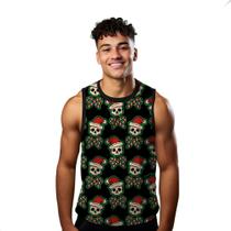 Camiseta Regata Verão Estilo Moda Praia Caveiras Natal Doce Bengala Vermelho 835 Camiseta Regata Verão Estilo Moda Praia Caveiras Natal Doce Bengala Vermelho 835