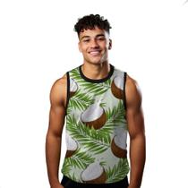 Camiseta Regata Verão Estilo Moda Praia Coco Folhas Verde Cartoon 1550