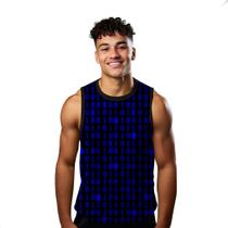 Camiseta Regata Verão Estilo Moda Praia Códigos Números Azul Neon Programação 1717