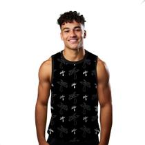 Camiseta Regata Verão Estilo Moda Praia Coqueiro Árvore Desenho Cartoon Preto Branco 1147