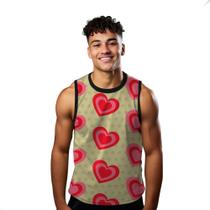 Camiseta Regata Verão Estilo Moda Praia Coração Cartoon Vermelho Amor Love 1310