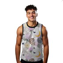 Camiseta Regata Verão Estilo Moda Praia Desenho Arte Lua Plantas Aves 1016