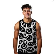 Camiseta Regata Verão Estilo Moda Praia Emojis Cartoon Black Preto 819