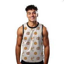 Camiseta Regata Verão Estilo Moda Praia Emojis Cartoon Funny Brilho 1621