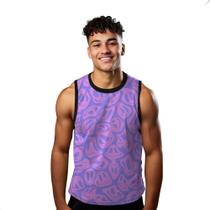 Camiseta Regata Verão Estilo Moda Praia Emojis Roxo Cartoon Happy 1064