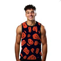 Camiseta Regata Verão Estilo Moda Praia Emojis Vermelho Feliz 944