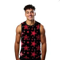 Camiseta Regata Verão Estilo Moda Praia Estrelas Cartoon Vermelho Brilhante 820