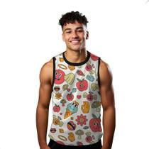 Camiseta Regata Verão Estilo Moda Praia Faces Maçã Sorvete Art Pop 956